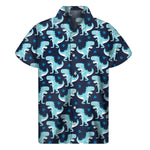 Cute Blue T-Rex Dinosaur Pattern Print Men's Short Sleeve Shirt