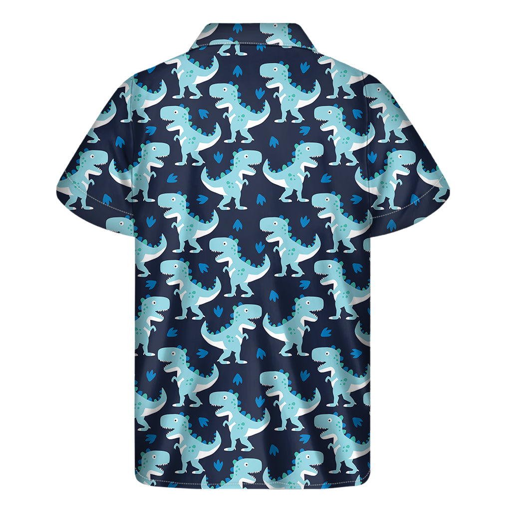 Cute Blue T-Rex Dinosaur Pattern Print Men's Short Sleeve Shirt