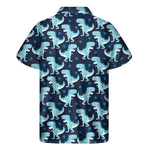 Cute Blue T-Rex Dinosaur Pattern Print Men's Short Sleeve Shirt