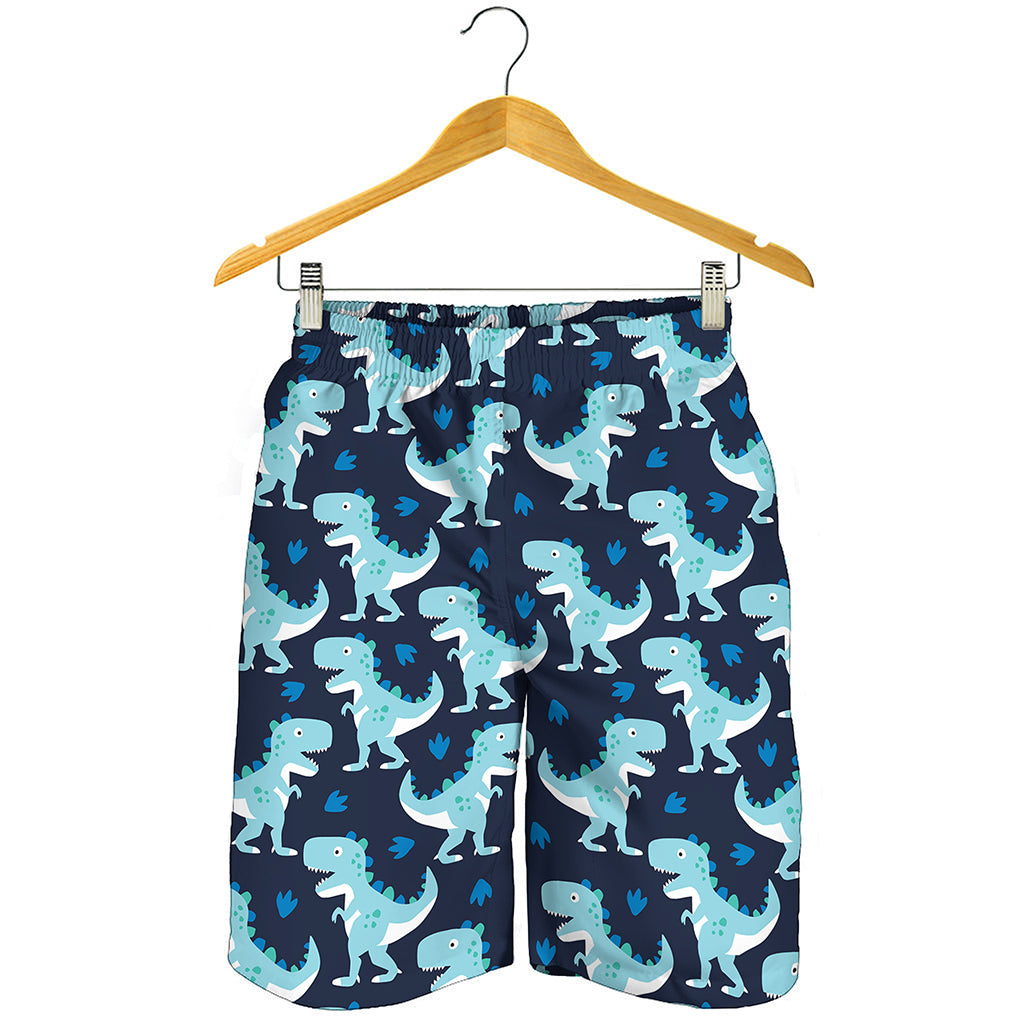 Cute Blue T-Rex Dinosaur Pattern Print Men's Shorts