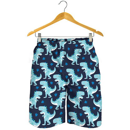 Cute Blue T-Rex Dinosaur Pattern Print Men's Shorts