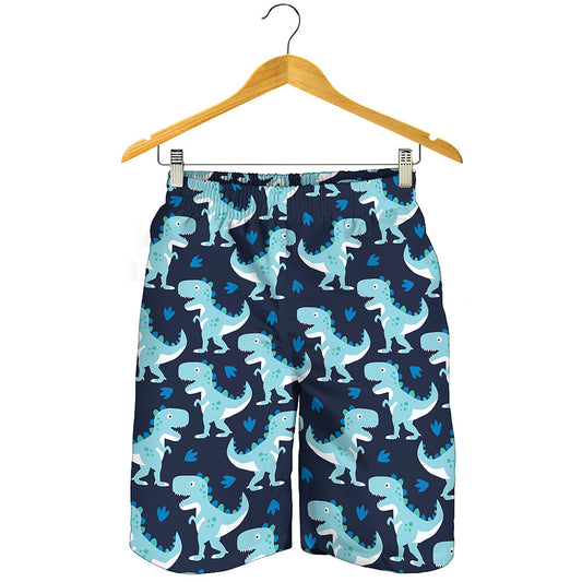 Cute Blue T-Rex Dinosaur Pattern Print Men's Shorts