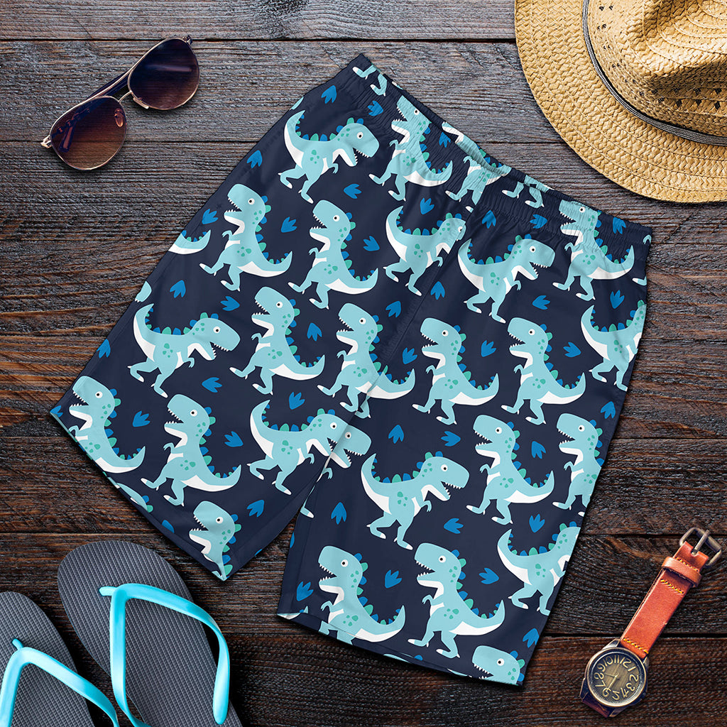 Cute Blue T-Rex Dinosaur Pattern Print Men's Shorts