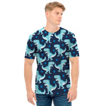Cute Blue T-Rex Dinosaur Pattern Print Men's T-Shirt