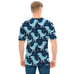 Cute Blue T-Rex Dinosaur Pattern Print Men's T-Shirt