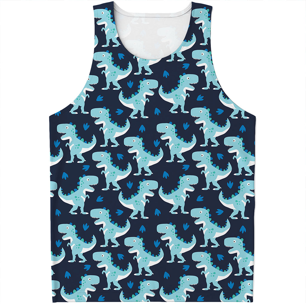 Cute Blue T-Rex Dinosaur Pattern Print Men's Tank Top