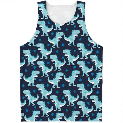 Cute Blue T-Rex Dinosaur Pattern Print Men's Tank Top