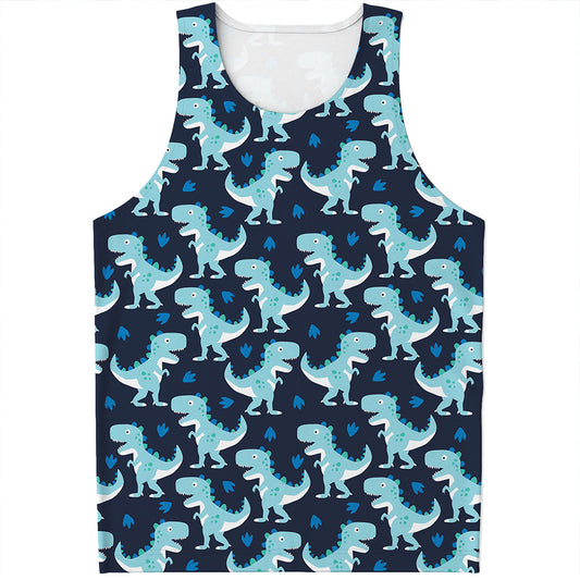 Cute Blue T-Rex Dinosaur Pattern Print Men's Tank Top