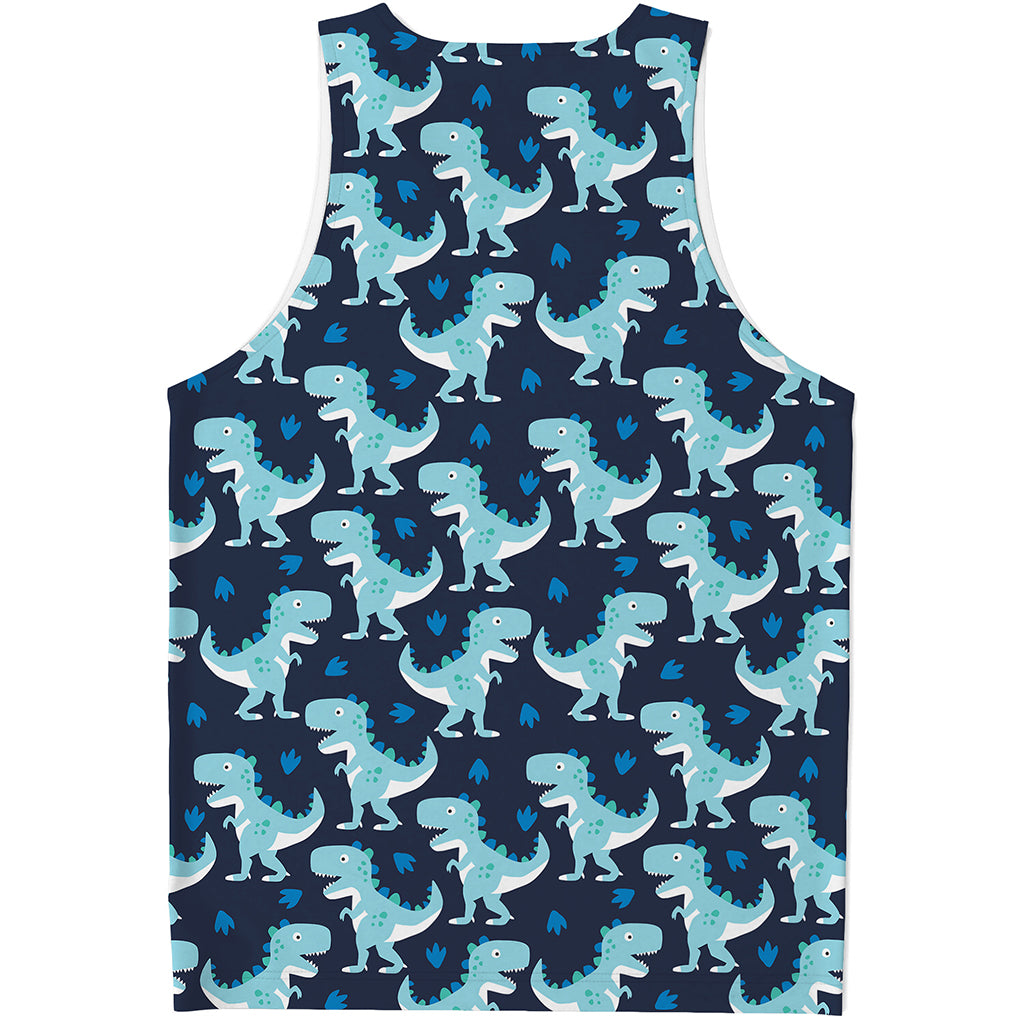 Cute Blue T-Rex Dinosaur Pattern Print Men's Tank Top
