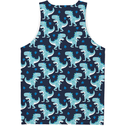 Cute Blue T-Rex Dinosaur Pattern Print Men's Tank Top