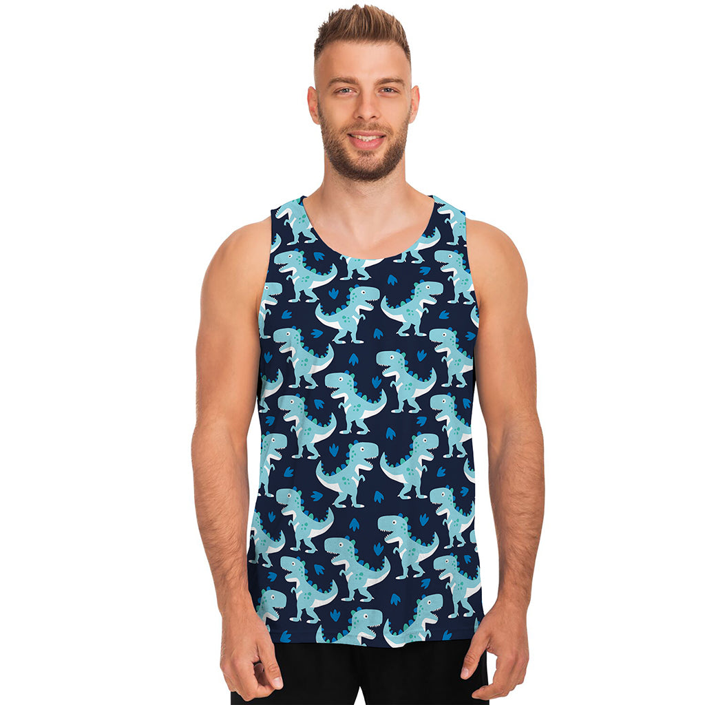 Cute Blue T-Rex Dinosaur Pattern Print Men's Tank Top