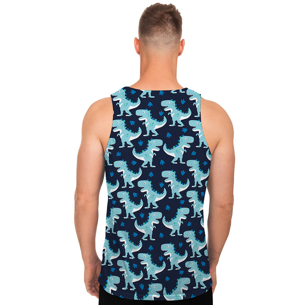 Cute Blue T-Rex Dinosaur Pattern Print Men's Tank Top