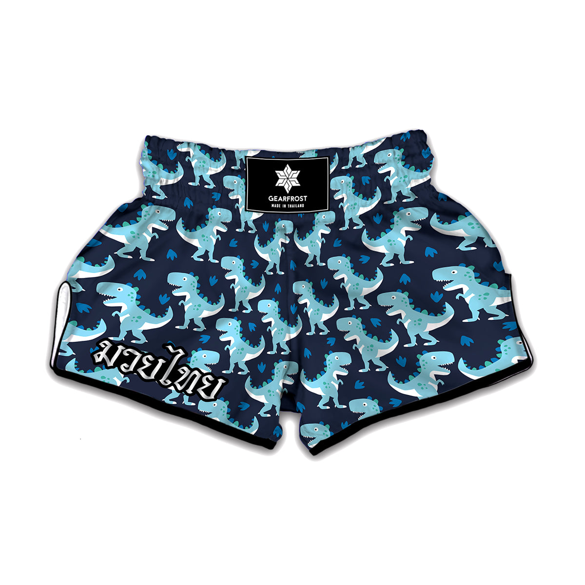 Cute Blue T-Rex Dinosaur Pattern Print Muay Thai Boxing Shorts