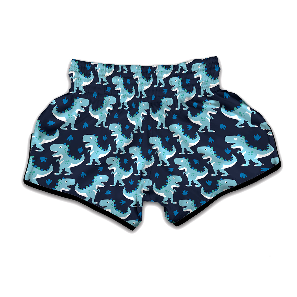 Cute Blue T-Rex Dinosaur Pattern Print Muay Thai Boxing Shorts