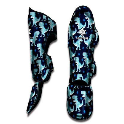 Cute Blue T-Rex Dinosaur Pattern Print Muay Thai Shin Guard