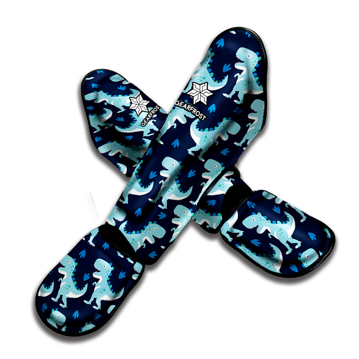 Cute Blue T-Rex Dinosaur Pattern Print Muay Thai Shin Guard