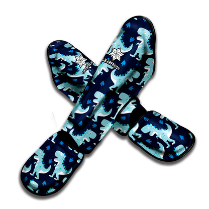 Cute Blue T-Rex Dinosaur Pattern Print Muay Thai Shin Guard