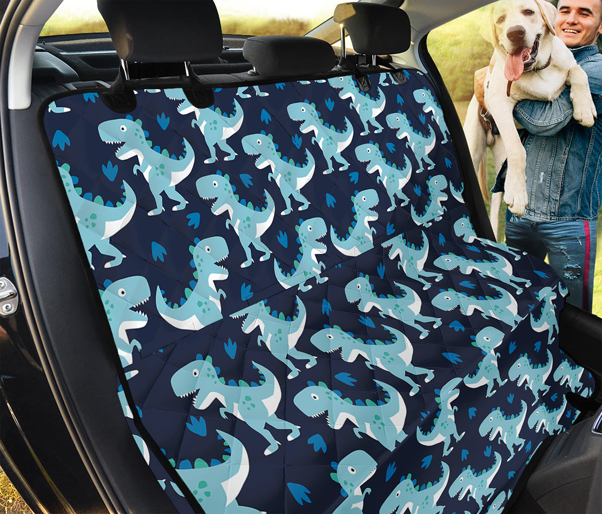 Cute Blue T-Rex Dinosaur Pattern Print Pet Car Back Seat Cover