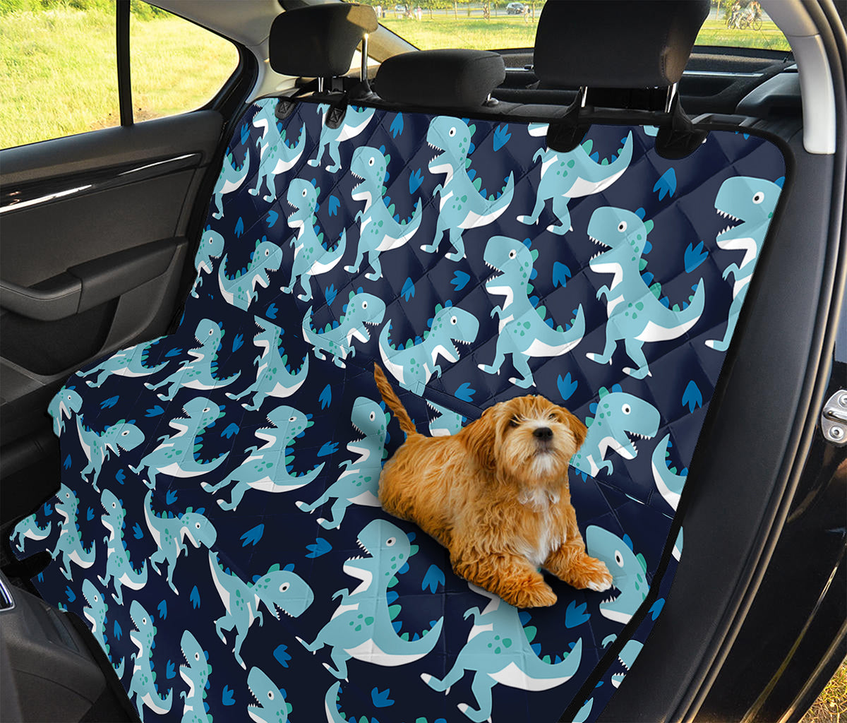 Cute Blue T-Rex Dinosaur Pattern Print Pet Car Back Seat Cover