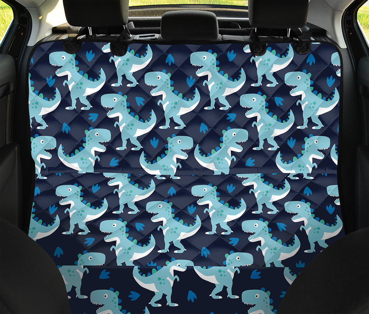Cute Blue T-Rex Dinosaur Pattern Print Pet Car Back Seat Cover