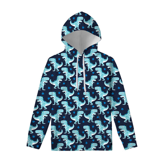 Cute Blue T-Rex Dinosaur Pattern Print Pullover Hoodie