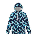 Cute Blue T-Rex Dinosaur Pattern Print Pullover Hoodie