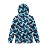 Cute Blue T-Rex Dinosaur Pattern Print Pullover Hoodie