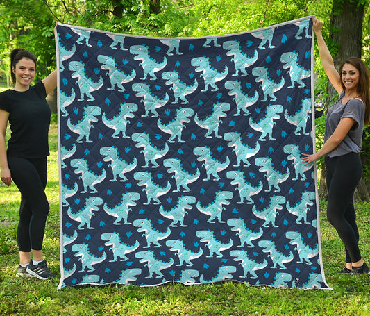 Cute Blue T-Rex Dinosaur Pattern Print Quilt