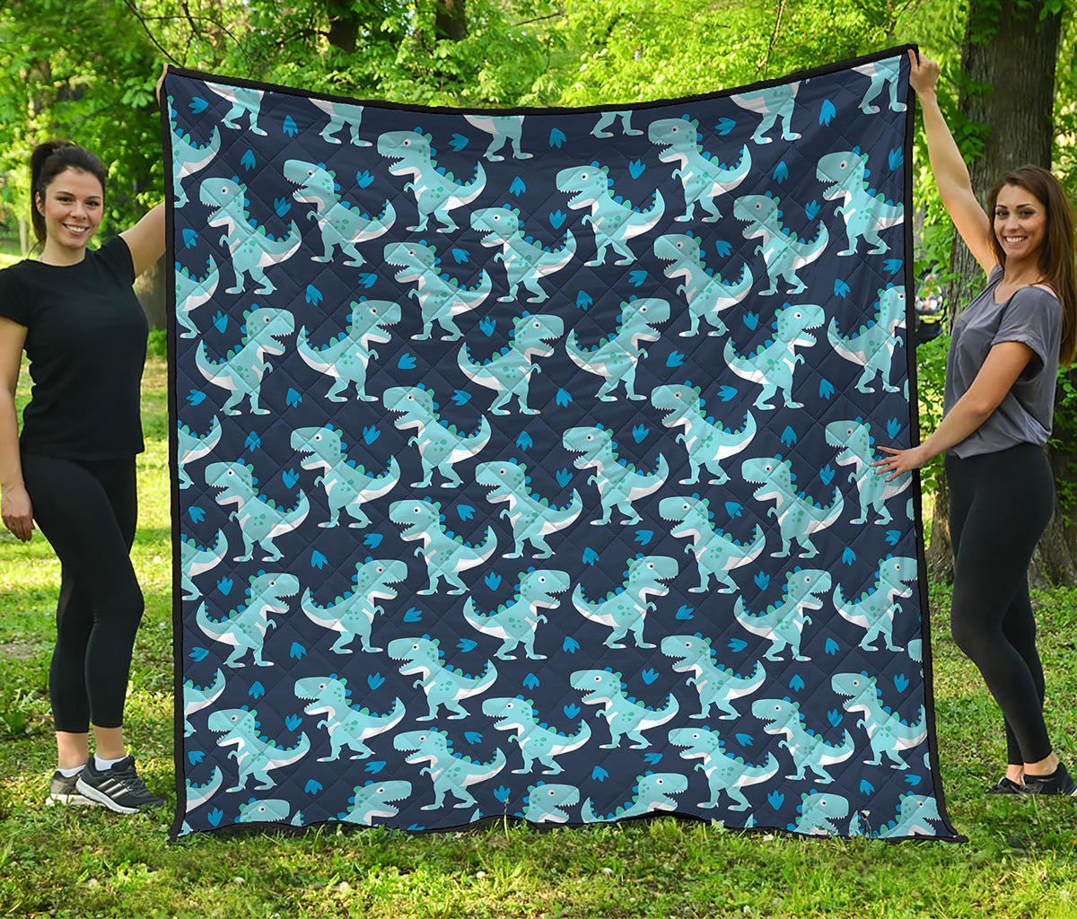 Cute Blue T-Rex Dinosaur Pattern Print Quilt