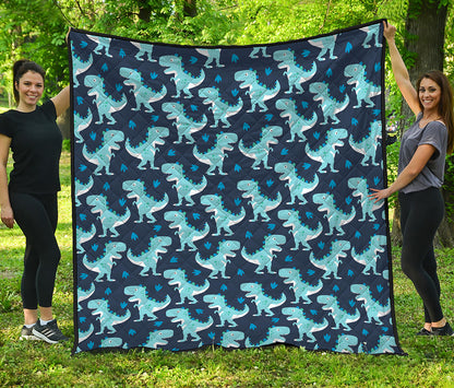 Cute Blue T-Rex Dinosaur Pattern Print Quilt