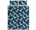 Cute Blue T-Rex Dinosaur Pattern Print Quilt Bed Set