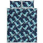 Cute Blue T-Rex Dinosaur Pattern Print Quilt Bed Set