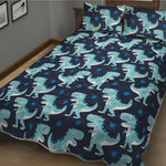 Cute Blue T-Rex Dinosaur Pattern Print Quilt Bed Set