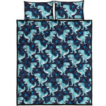 Cute Blue T-Rex Dinosaur Pattern Print Quilt Bed Set