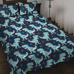 Cute Blue T-Rex Dinosaur Pattern Print Quilt Bed Set