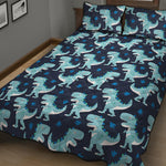 Cute Blue T-Rex Dinosaur Pattern Print Quilt Bed Set