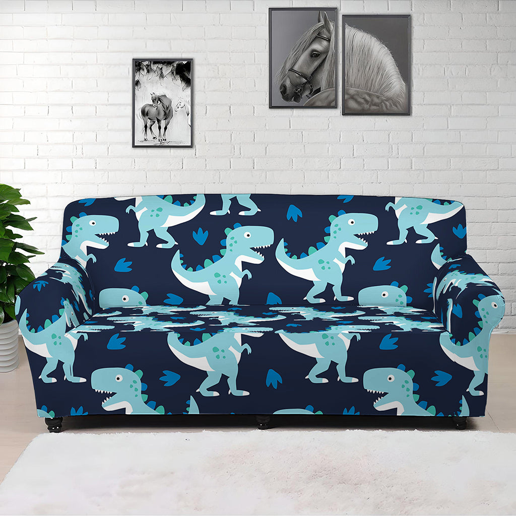 Cute Blue T-Rex Dinosaur Pattern Print Sofa Cover
