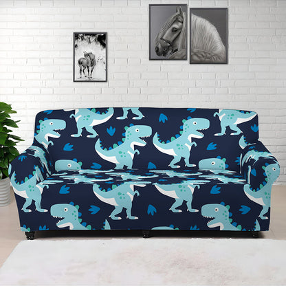 Cute Blue T-Rex Dinosaur Pattern Print Sofa Cover