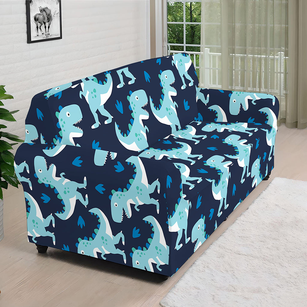 Cute Blue T-Rex Dinosaur Pattern Print Sofa Cover