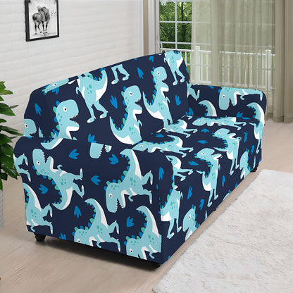 Cute Blue T-Rex Dinosaur Pattern Print Sofa Cover