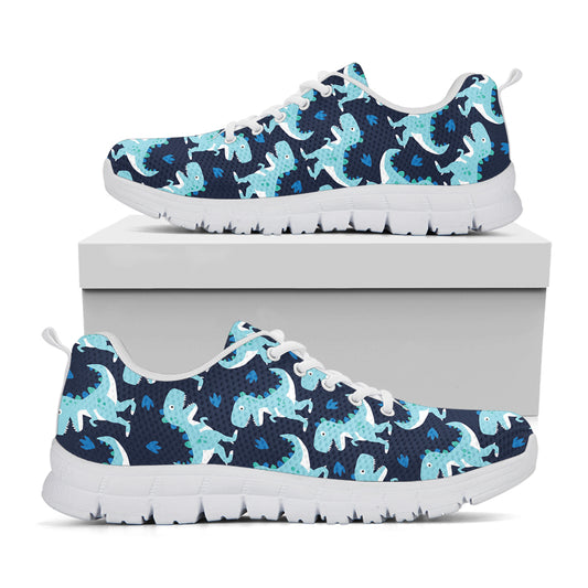 Cute Blue T-Rex Dinosaur Pattern Print White Sneakers