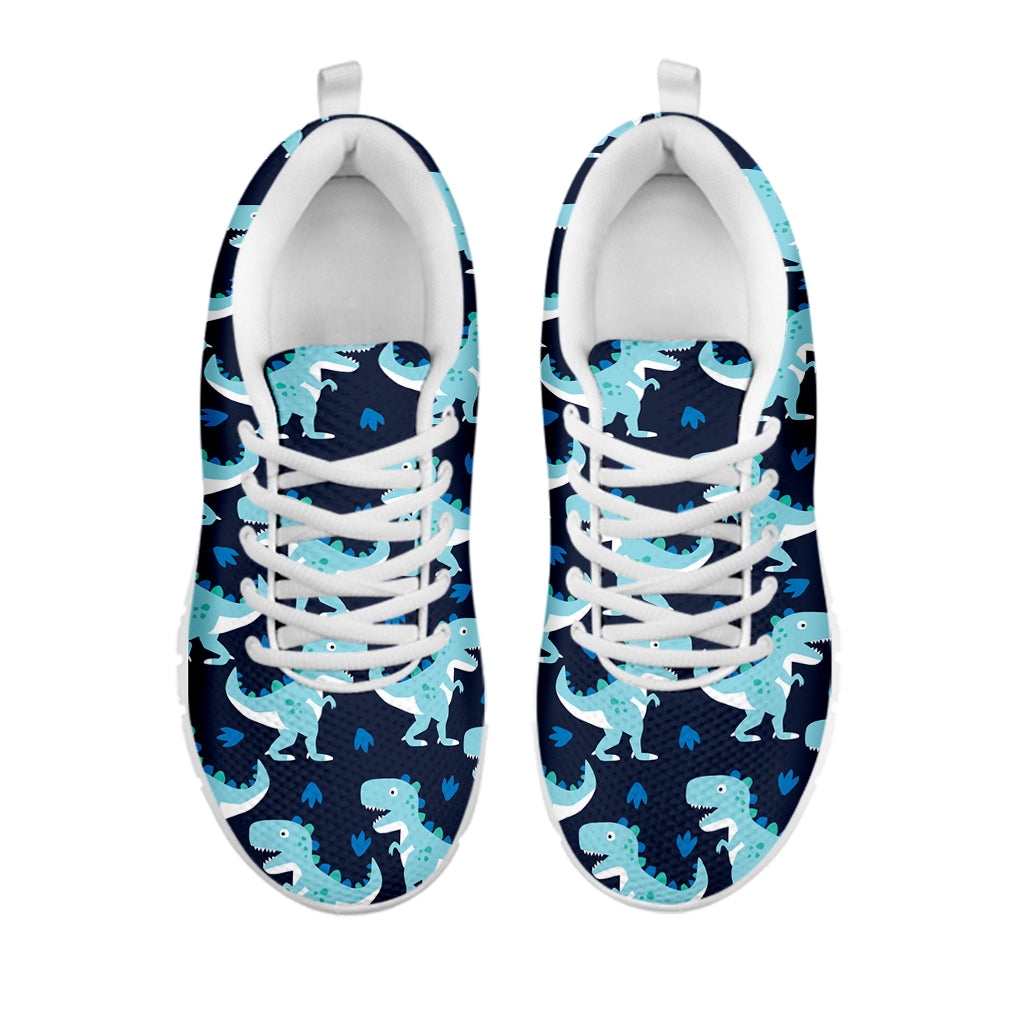 Cute Blue T-Rex Dinosaur Pattern Print White Sneakers