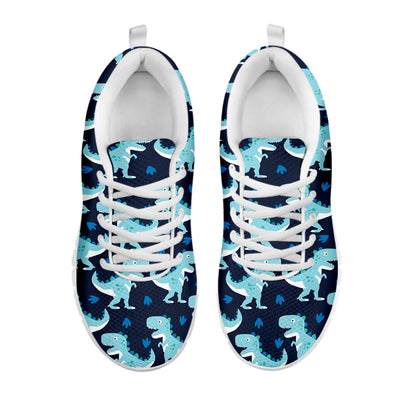 Cute Blue T-Rex Dinosaur Pattern Print White Sneakers