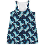 Cute Blue T-Rex Dinosaur Pattern Print Women's Racerback Tank Top