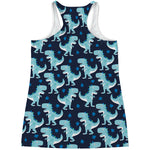 Cute Blue T-Rex Dinosaur Pattern Print Women's Racerback Tank Top