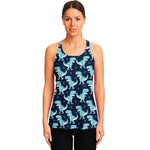 Cute Blue T-Rex Dinosaur Pattern Print Women's Racerback Tank Top