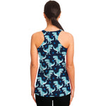 Cute Blue T-Rex Dinosaur Pattern Print Women's Racerback Tank Top
