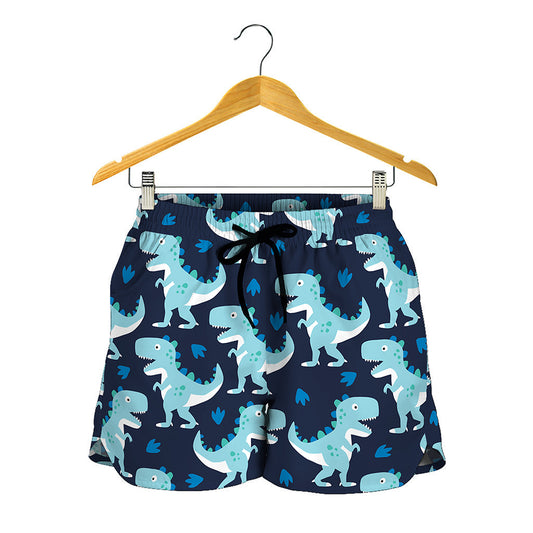 Cute Blue T-Rex Dinosaur Pattern Print Women's Shorts