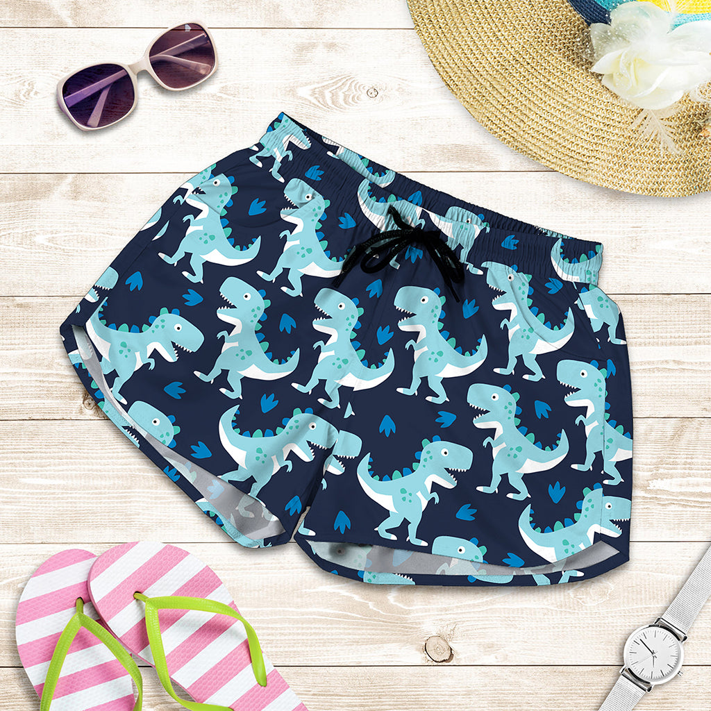 Cute Blue T-Rex Dinosaur Pattern Print Women's Shorts