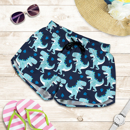 Cute Blue T-Rex Dinosaur Pattern Print Women's Shorts